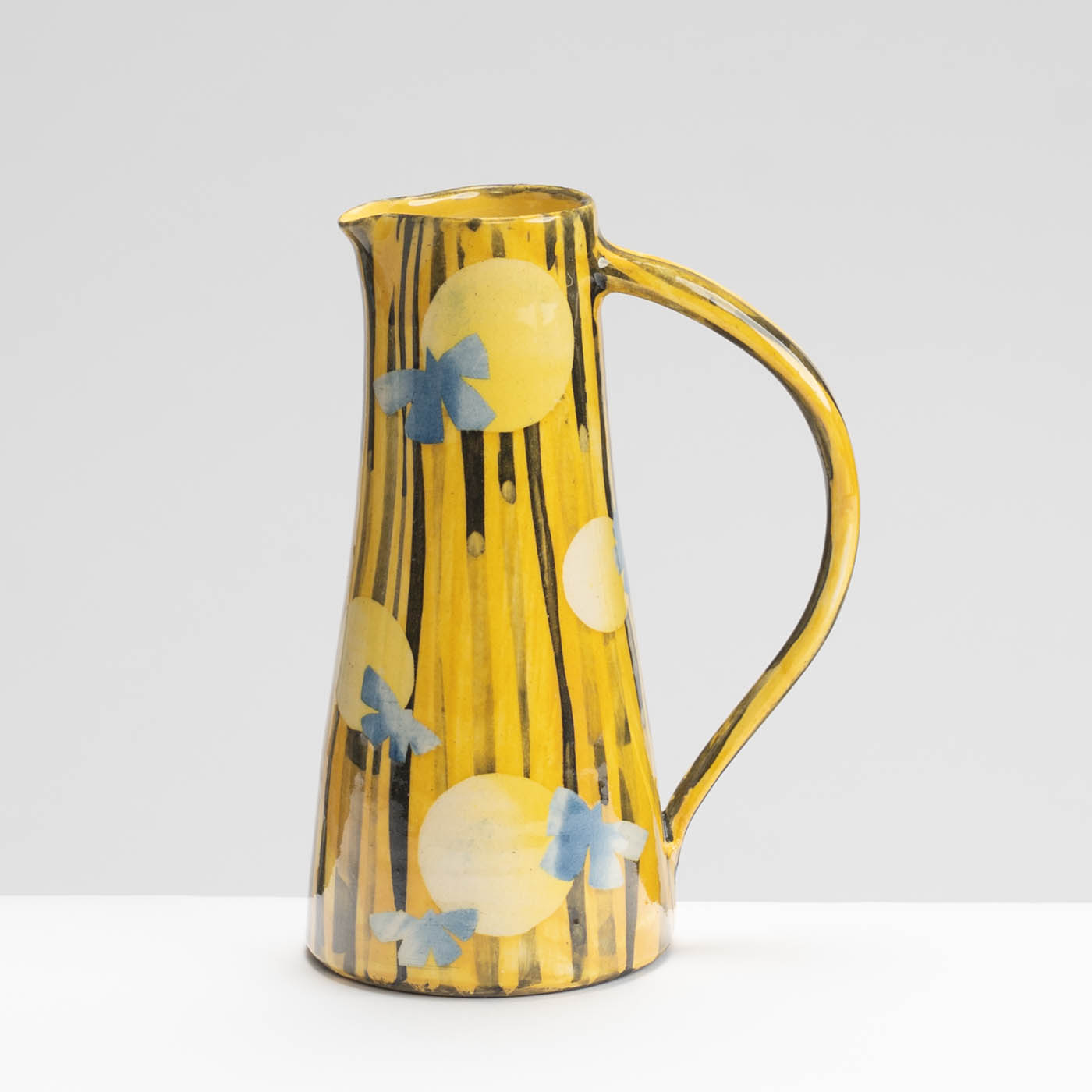 SM242Y1027 Small Straight Jug - Yellow stripes, blue butterflies