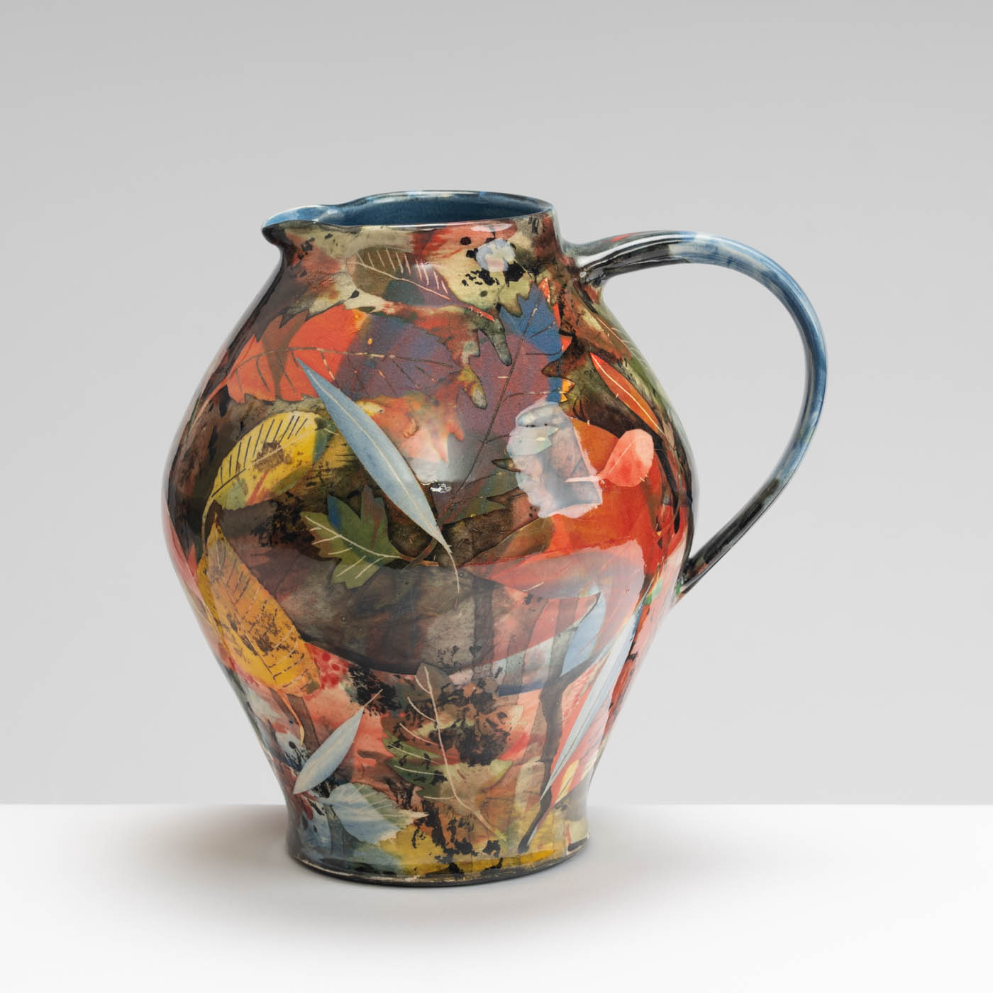 SM242Y1017 Large Curved Jug - Multi-coloured leaves