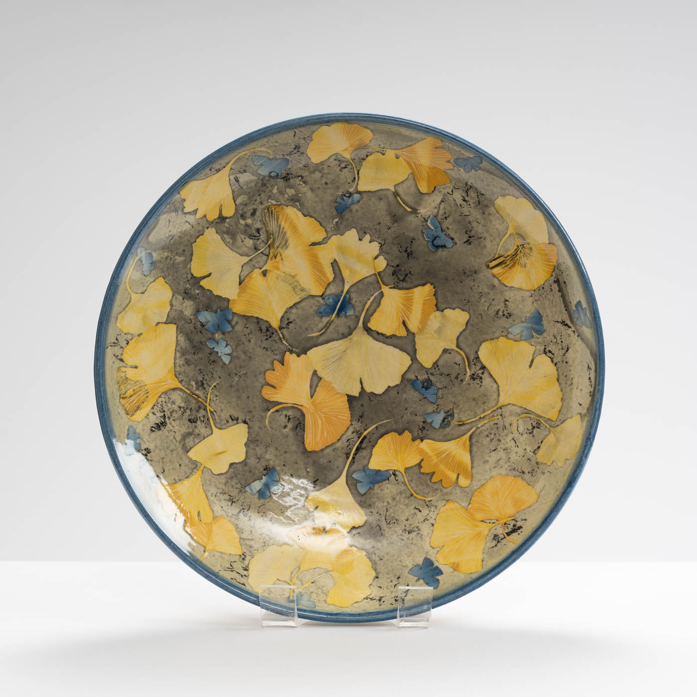SM242Y994 Shallow Dish - Yellow gingko leaves and blue butterflies