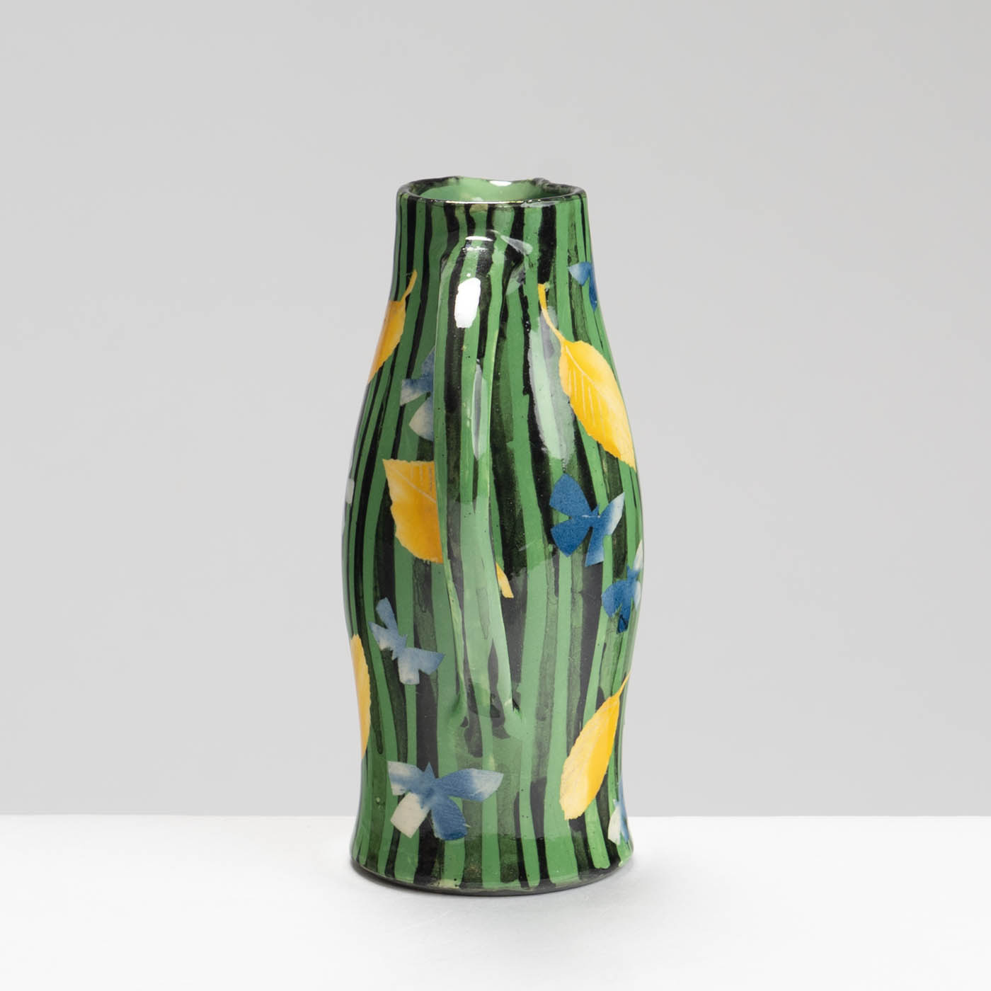 SM242Y1054 Jug - Green stripes, yellow leaves, blue butterflies