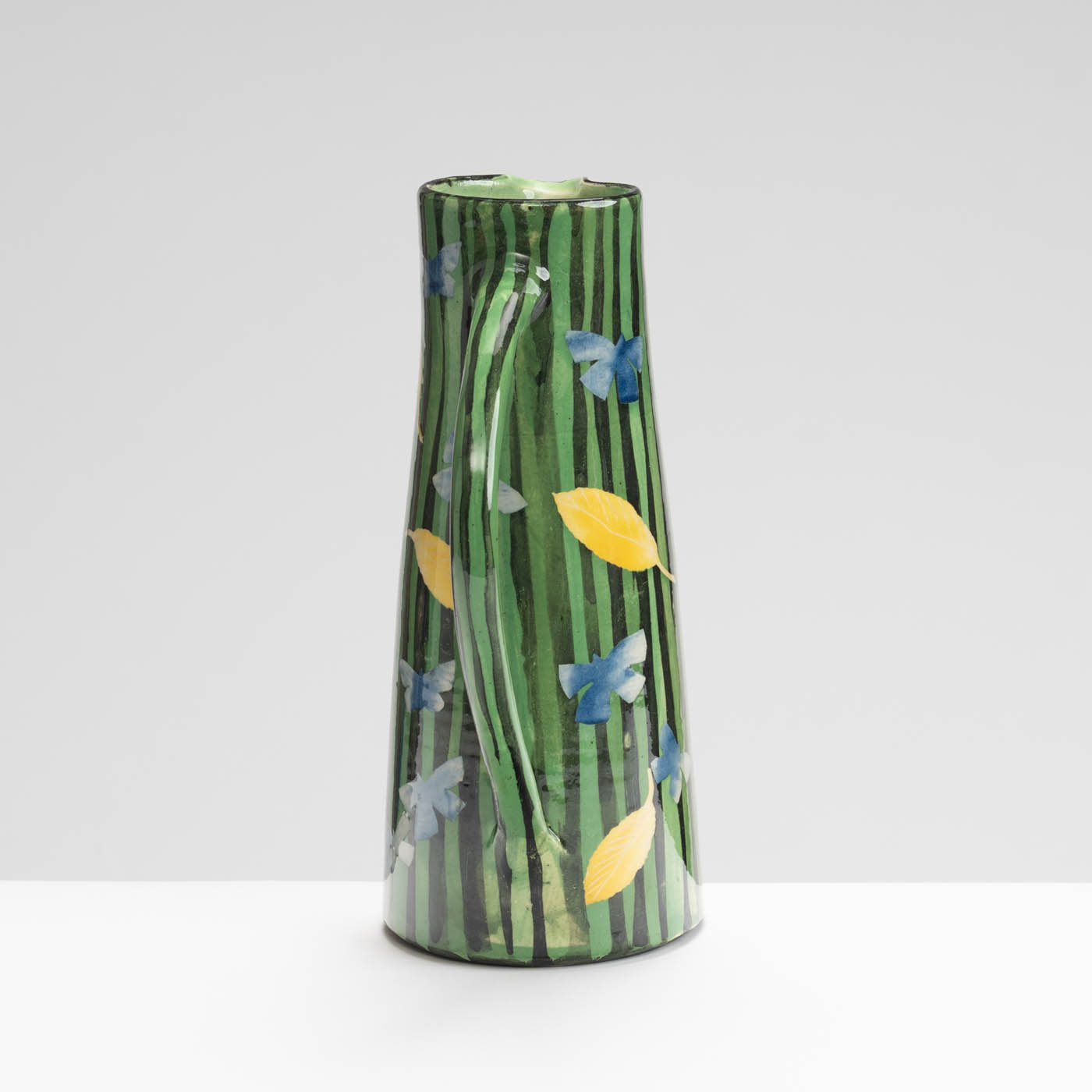 SM242Y1053 Jug - Green stripes, yellow leaves, blue butterflies