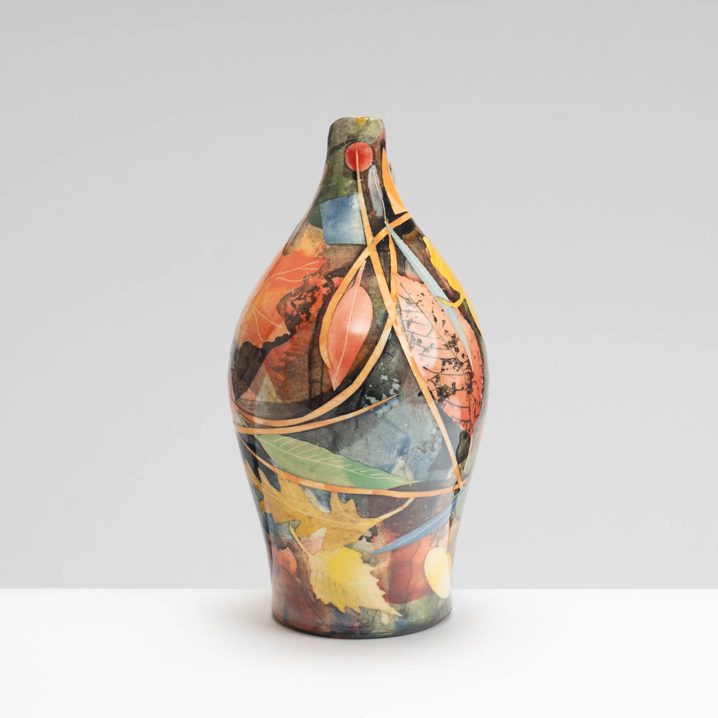 SM242Y1019 Oil Jug - Multi-coloured leaves and stalks