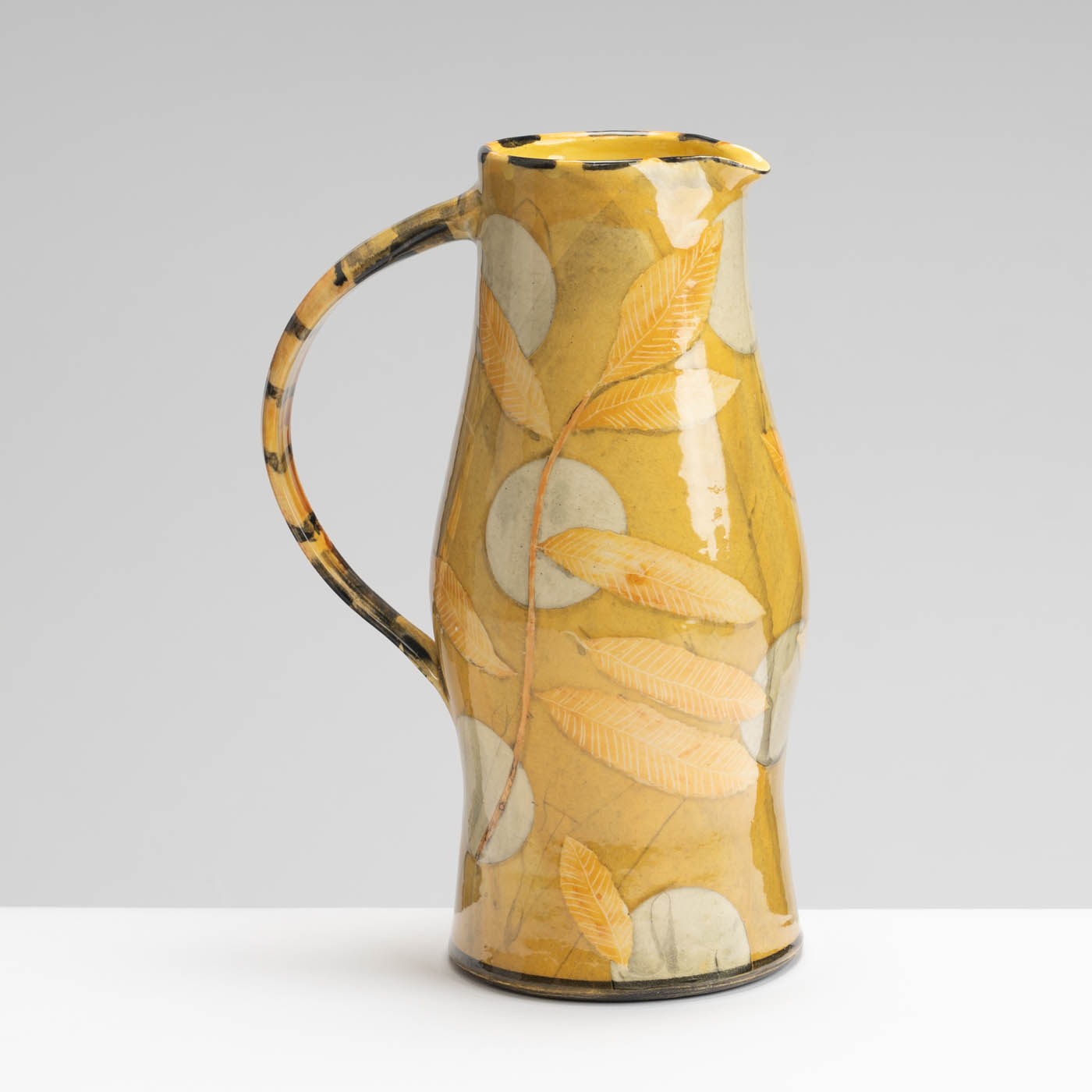 SM242Y1014 Tall Curved Jug - Golden leaves, grey circles