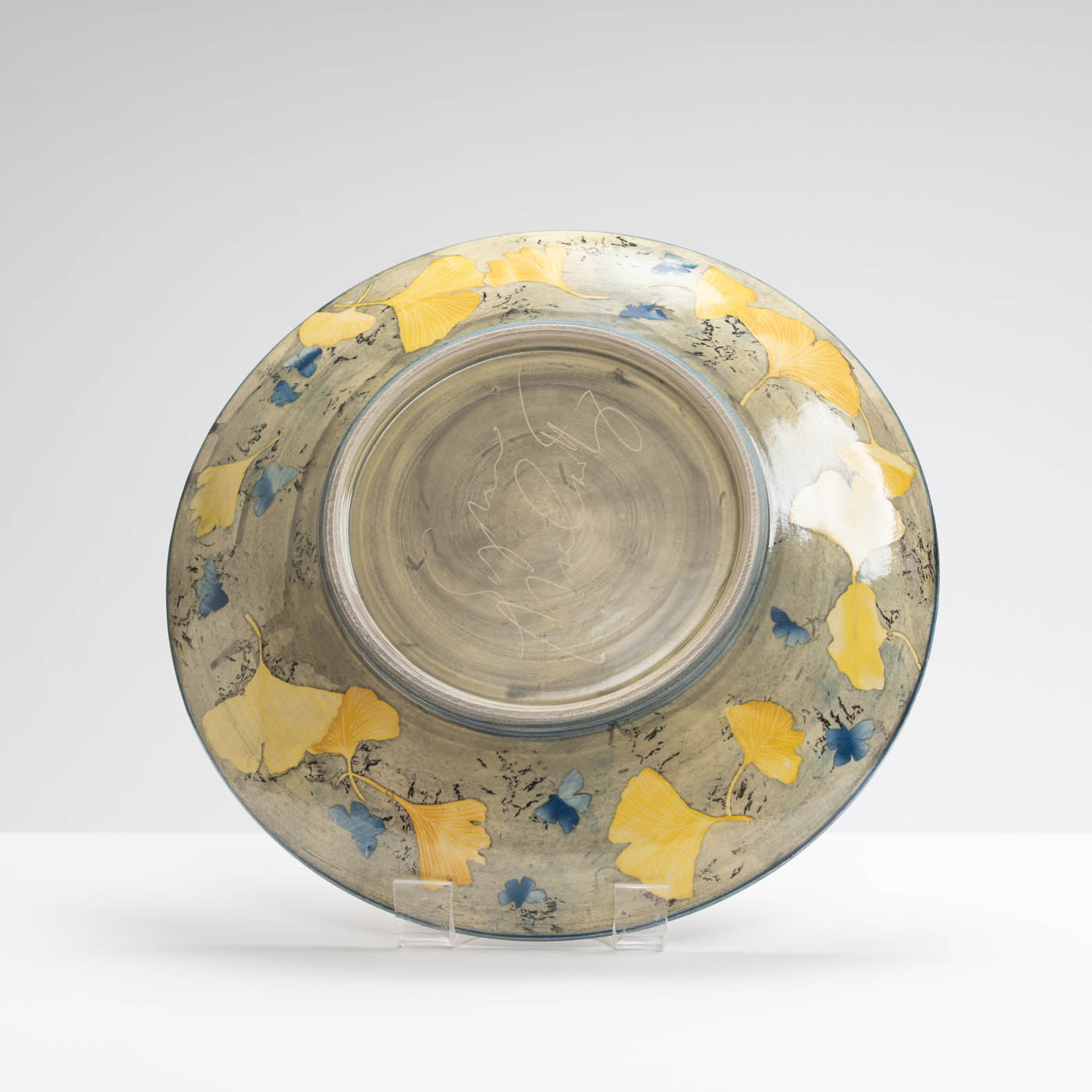 SM242Y994 Shallow Dish - Yellow gingko leaves and blue butterflies