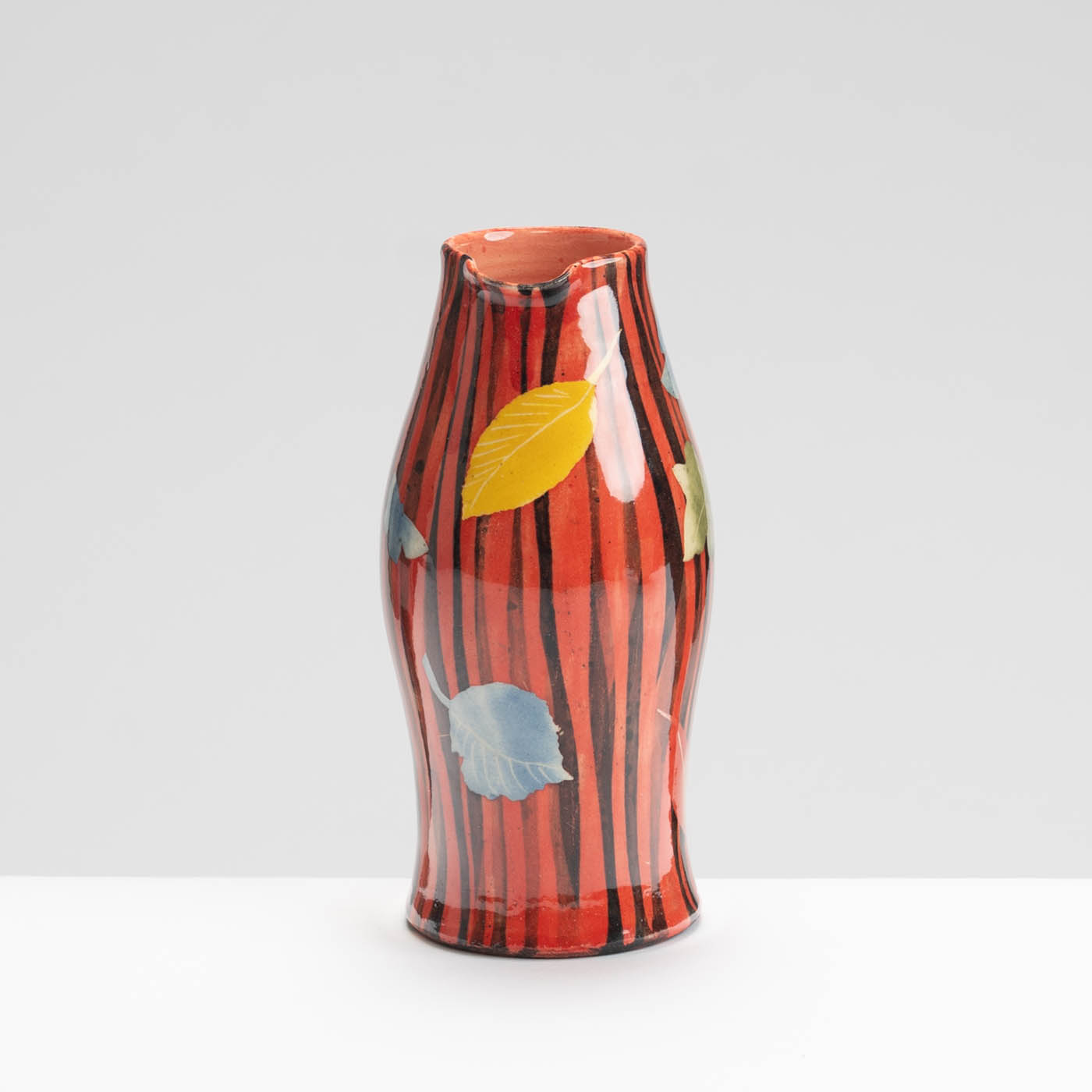SM242Y1028 Small Curved Jug - Red stripes, leaves and butterflies