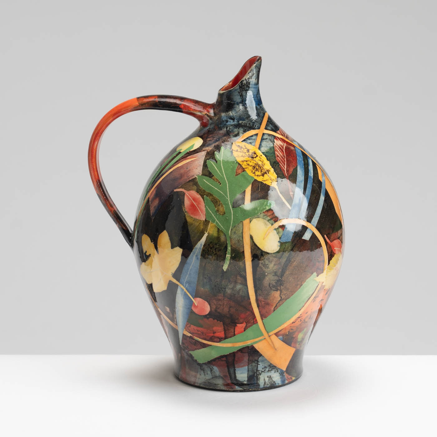 SM242Y1055 Oil Jug - Multi-coloured leaves and stalks