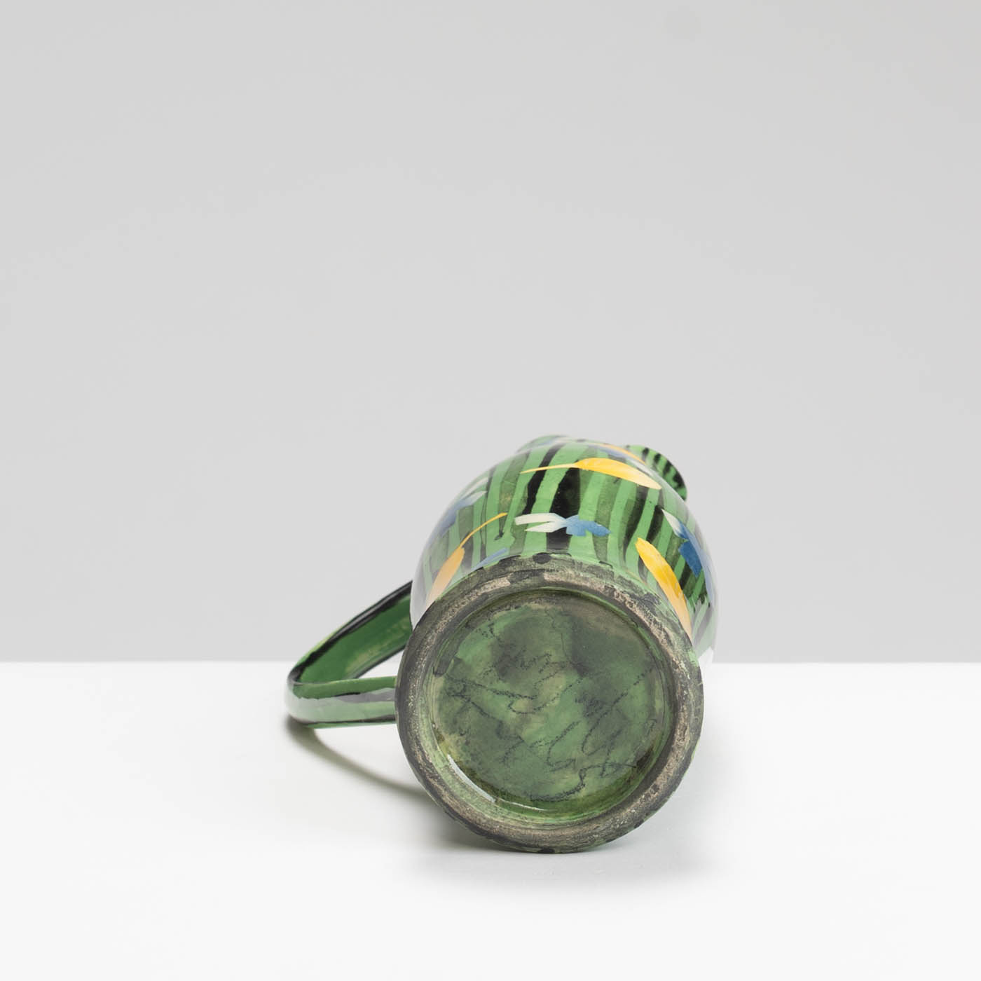SM242Y1054 Jug - Green stripes, yellow leaves, blue butterflies