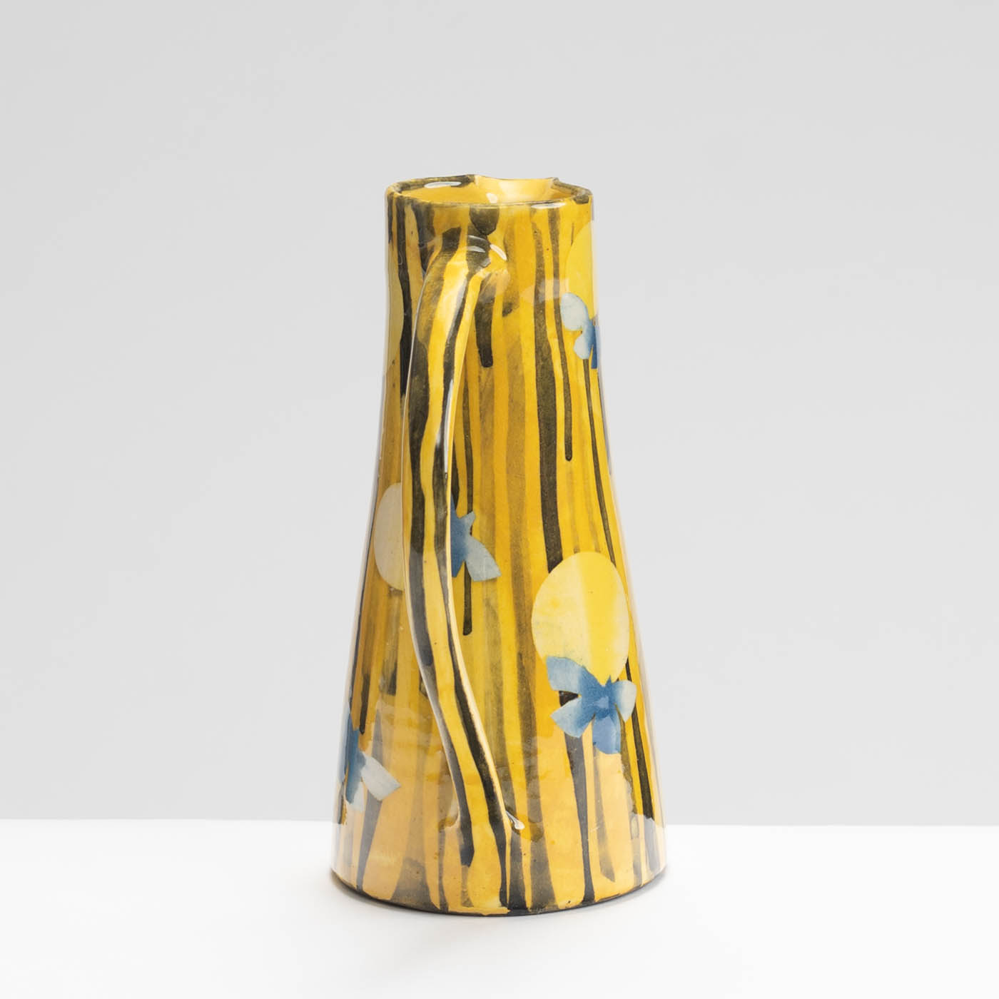 SM242Y1027 Small Straight Jug - Yellow stripes, blue butterflies