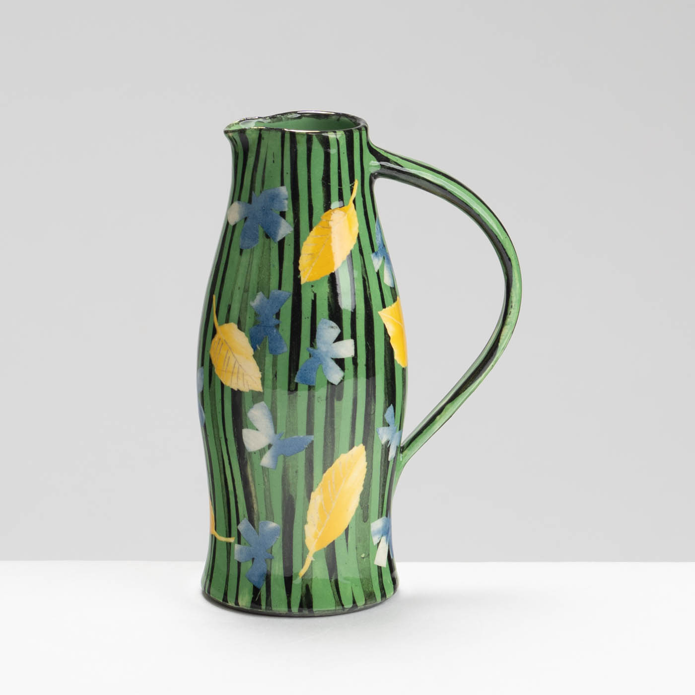SM242Y1054 Jug - Green stripes, yellow leaves, blue butterflies