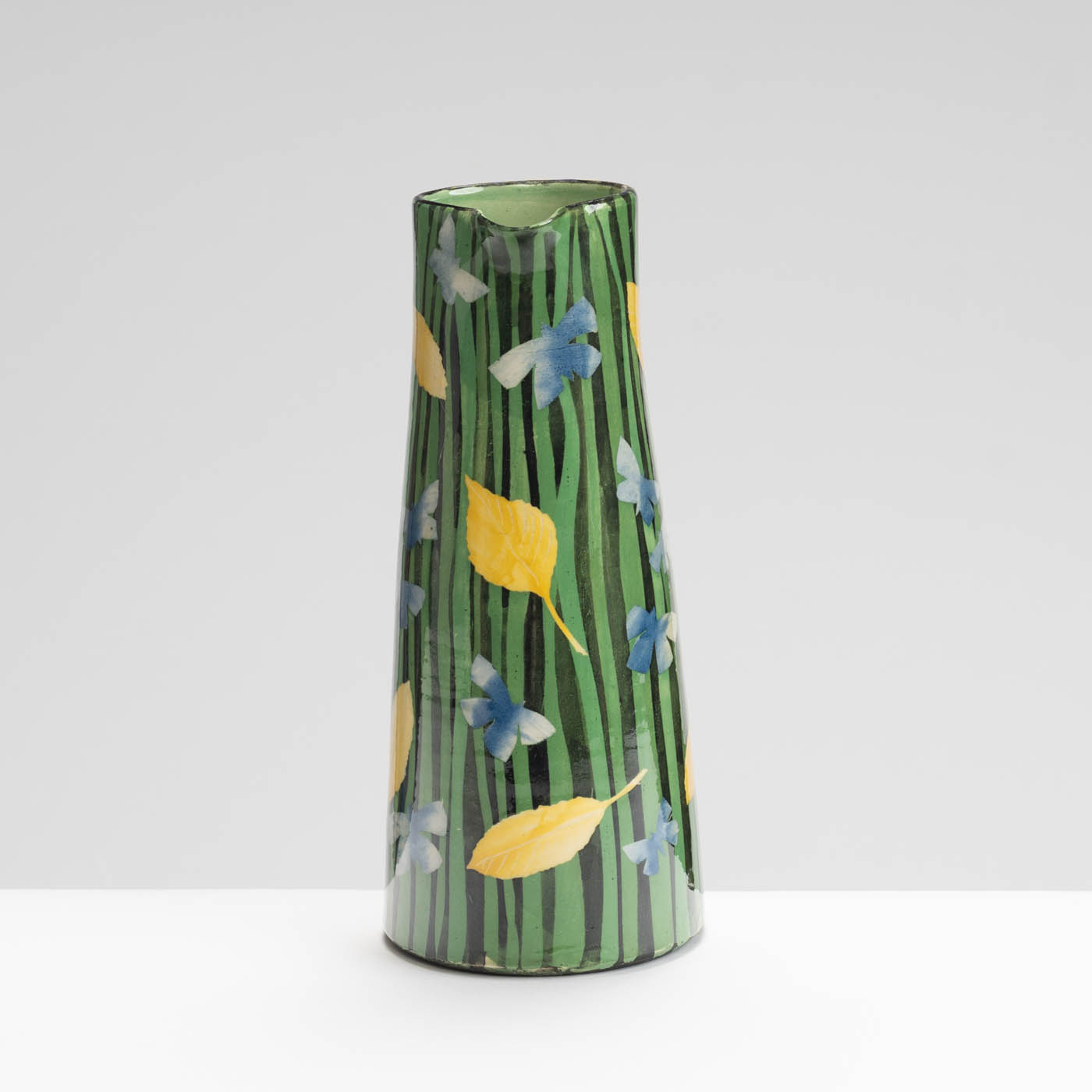 SM242Y1053 Jug - Green stripes, yellow leaves, blue butterflies