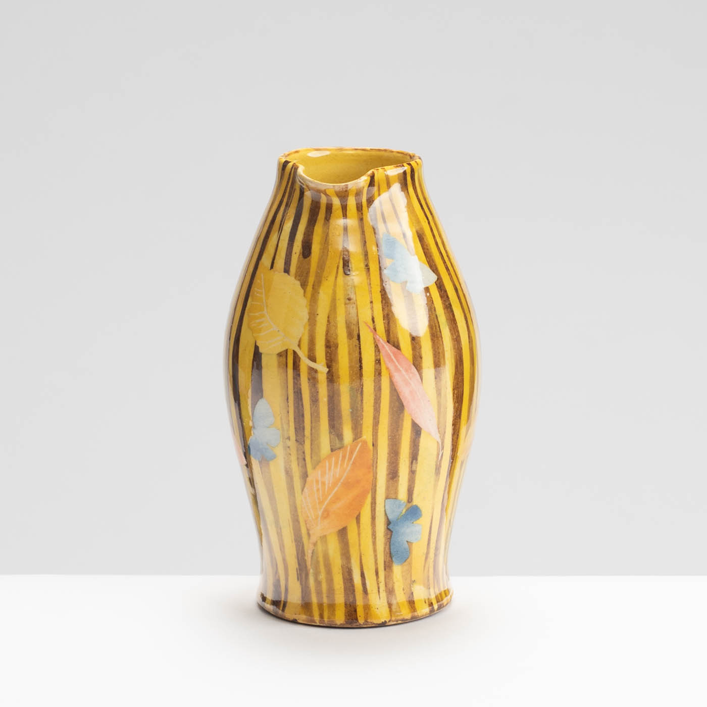 SM242Y1029 Small Curved Jug - Yellow stripes, leaves and butterflies