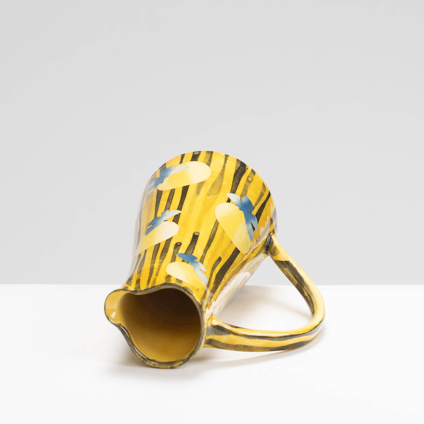 SM242Y1027 Small Straight Jug - Yellow stripes, blue butterflies