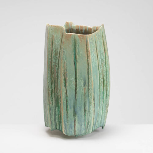 PB161X716 Green Crystal Glazed Faceted Vessel