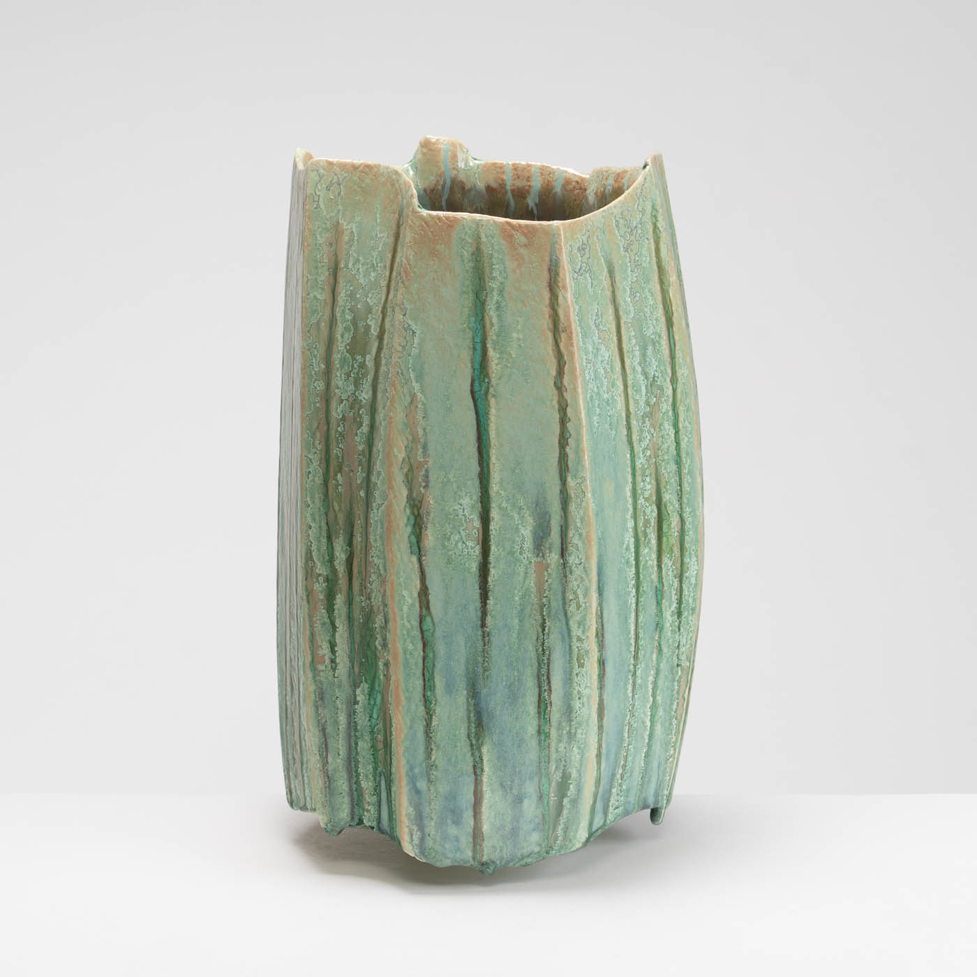 PB161X716 Green Crystal Glazed Faceted Vessel
