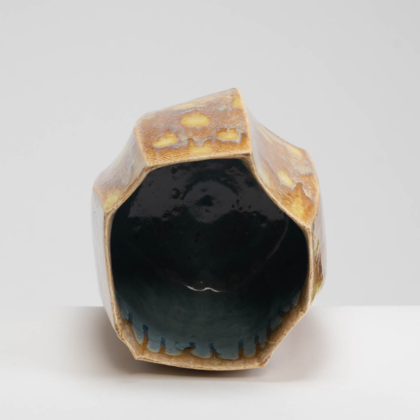 PB161X724 Yellow/Brown Faceted Vessel