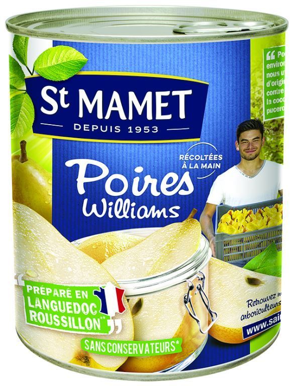 Poires Williams 1/2 au sirop léger - ST MAMET - Boite 4/4