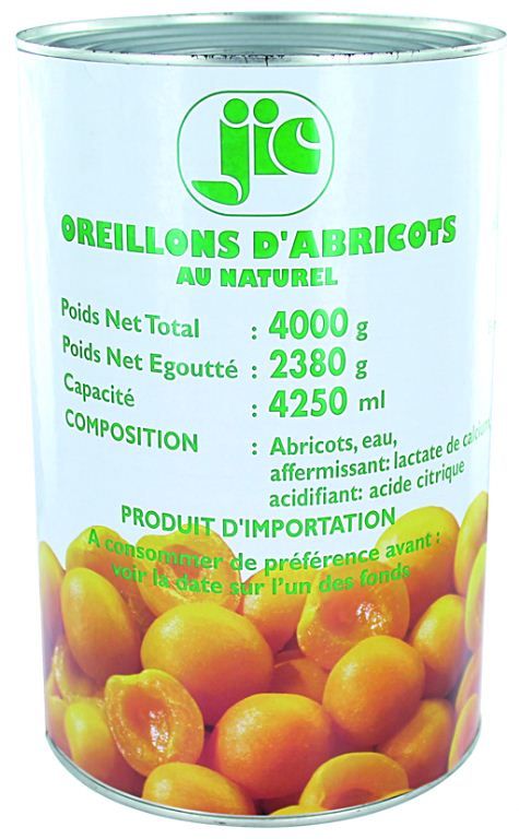 Abricots oreillons au naturel - JIC  LA PULPE - Boite 5/1