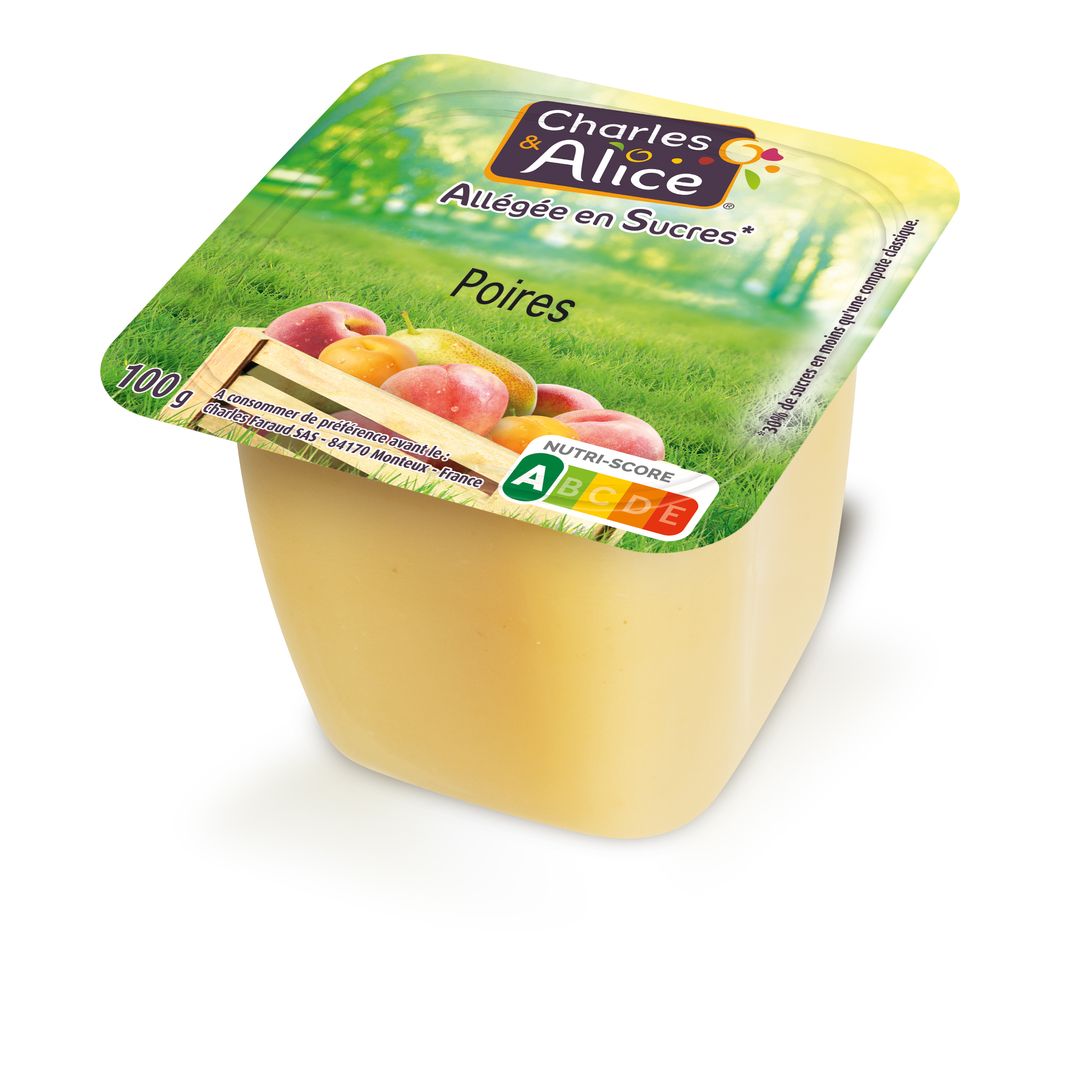Compote de poires allégé en sucres - CHARLES ET ALICE - Carton de 120 coupelles