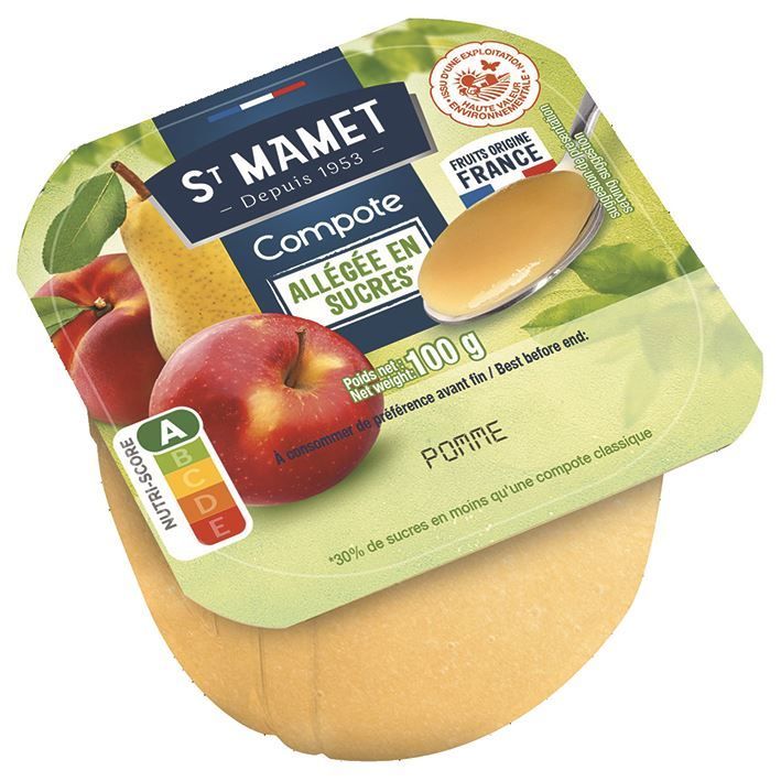 Compote de pommes allégé en sucres HVE - ST MAMET - Carton de 120 coupelles