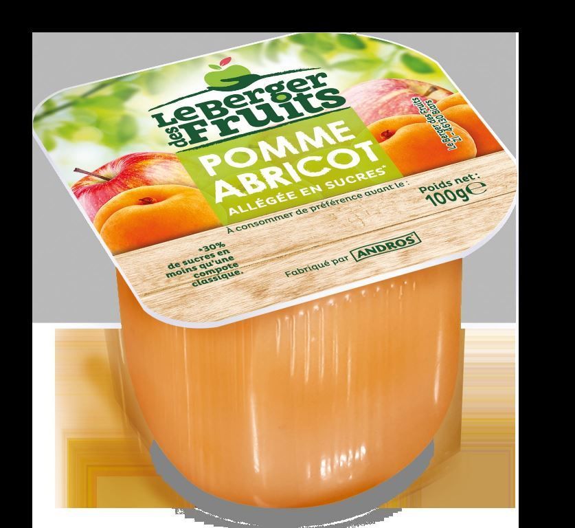 Compote de pommes et abricots allégé en sucres - LE BERGER DES FRUITS - Carton de 72 coupelles