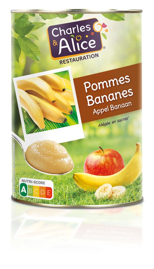 Compote de pommes et bananes allégé en sucres - CHARLES ET ALICE - Boite 5/1