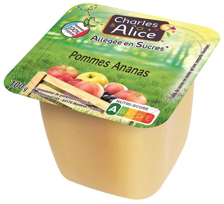 Spécialité de pommes et ananas allégé en sucres - CHARLES ET ALICE - Carton de 120 coupelles