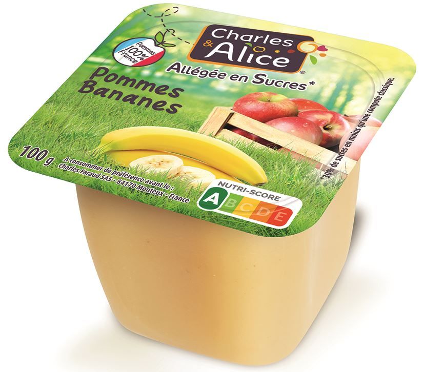 Compote de pommes et bananes allégé en sucres - CHARLES ET ALICE - Carton de 120 coupelles