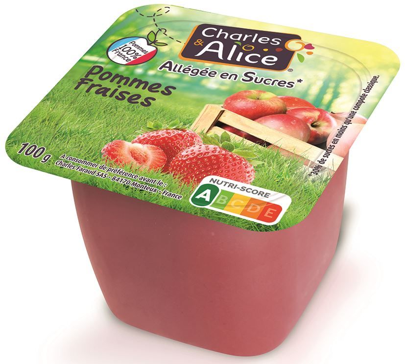 Spécialité de pommes et fraises allégé en sucres - CHARLES ET ALICE - Carton de 120 coupelles