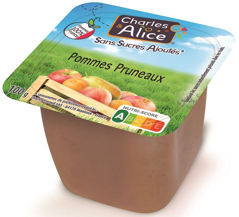 Purée de pommes et pruneaux sans sucres ajoutés - CHARLES ET ALICE - Carton de 120 coupelles