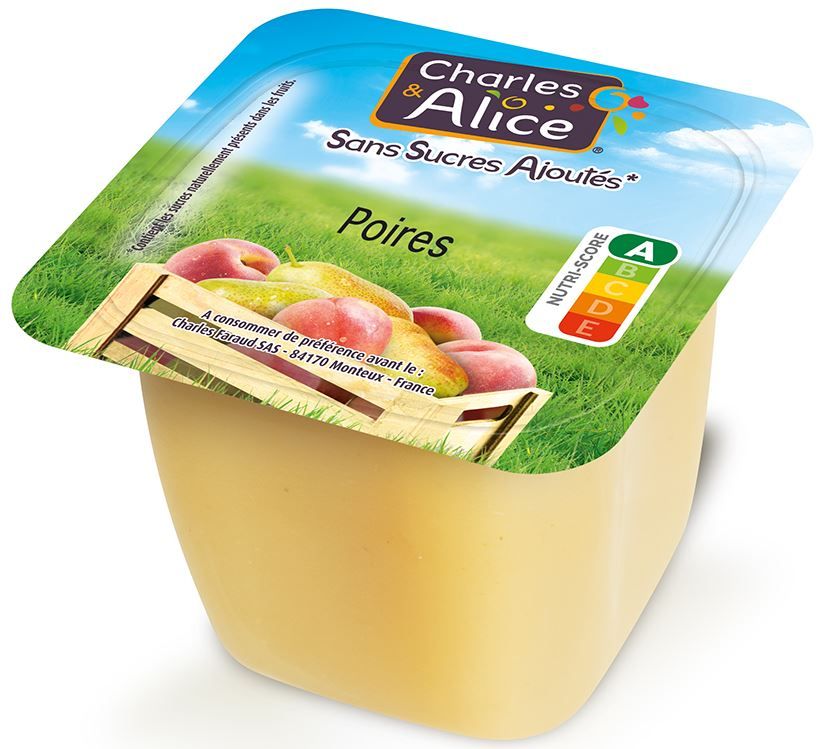 Purée de poires sans sucres ajoutés - CHARLES ET ALICE - Carton de 120 coupelles