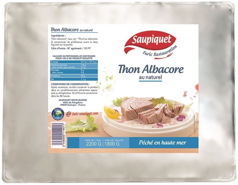 Thon Albacore au naturel - FURIC - Poche de 1,8 kg