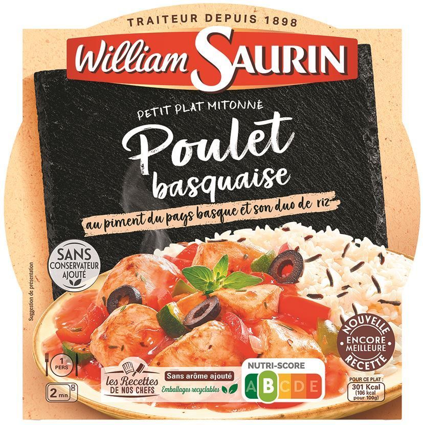 Poulet basquaise au piment d'Espelette et riz - WILLIAM SAURIN - Carton de 8 barquettes