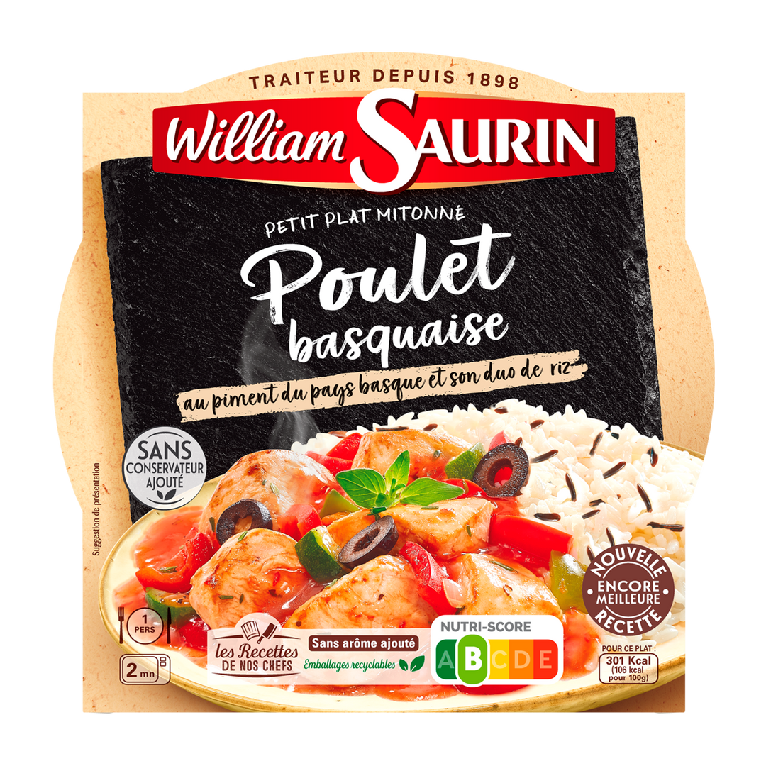 Poulet basquaise au piment d'Espelette et riz - WILLIAM SAURIN - Carton de 8 barquettes