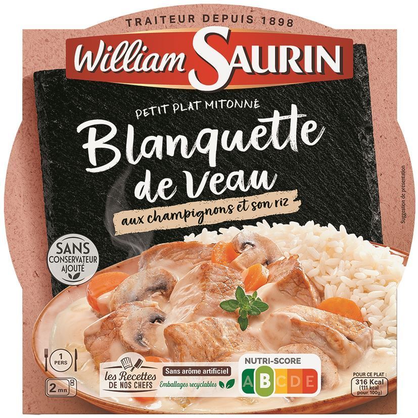 Blanquette de veau aux champignons et riz - WILLIAM SAURIN - Carton de 8 barquettes