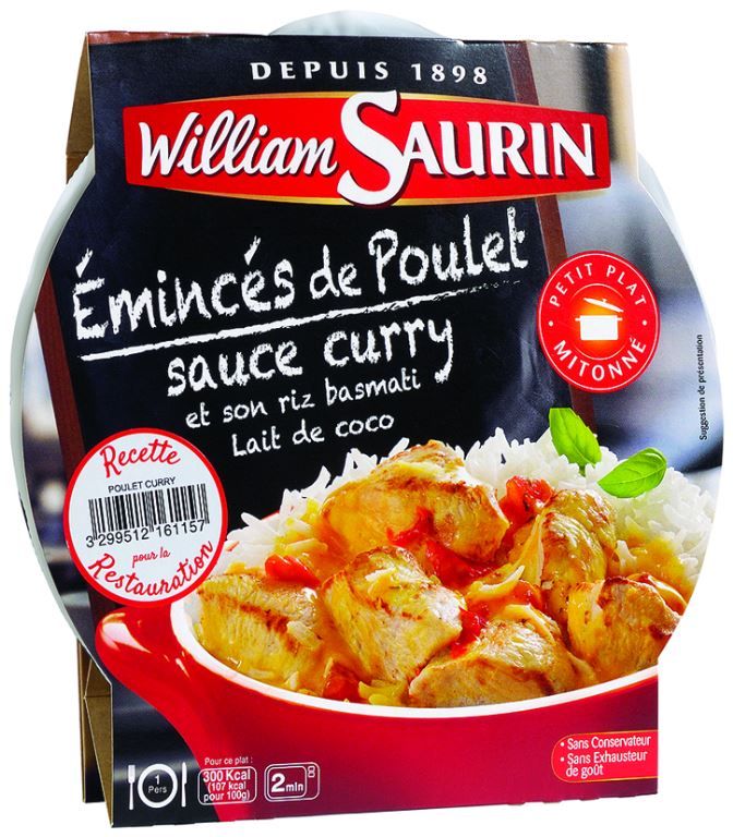 Émincés de poulet sauce curry et riz basmati - WILLIAM SAURIN - Carton de 8 barquettes