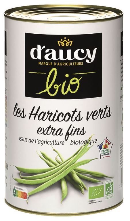 Haricots verts extra fins Bio - D'AUCY - Boite 5/1