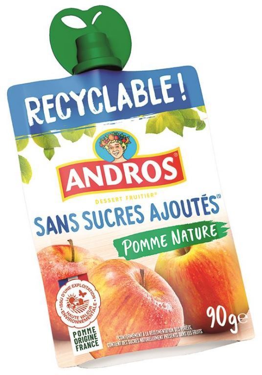 Compote de pommes sans sucre ajouté HVE - ANDROS - Carton de 24 gourdes