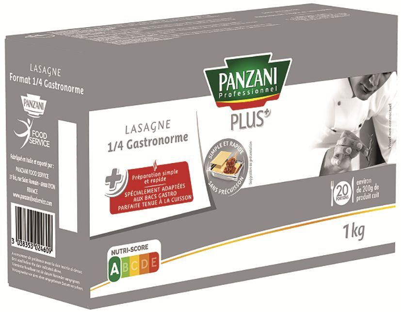 Lasagnes 1/4 gastronormes Plus+ - PANZANI SOLUTIONS - Carton de 9 boites