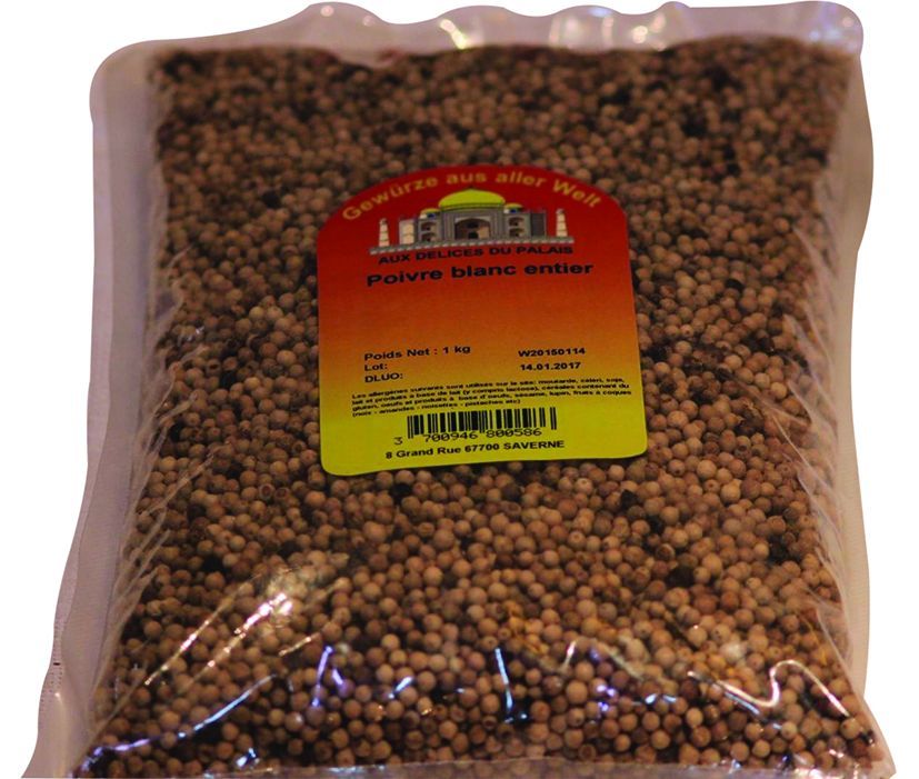 Poivre blanc en grains - DELICES DU PALAIS - Sachet de 1 kg