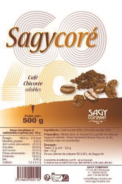 Mélange soluble 60% café 40% chicorée - SAGYCORE - Carton de 10 paquets