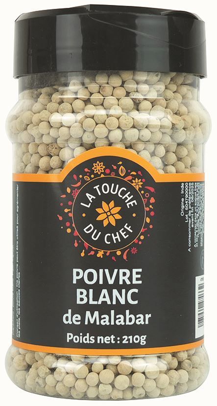 Poivre blanc Malabar - LA TOUCHE DU CHEF - Pot de 210 g