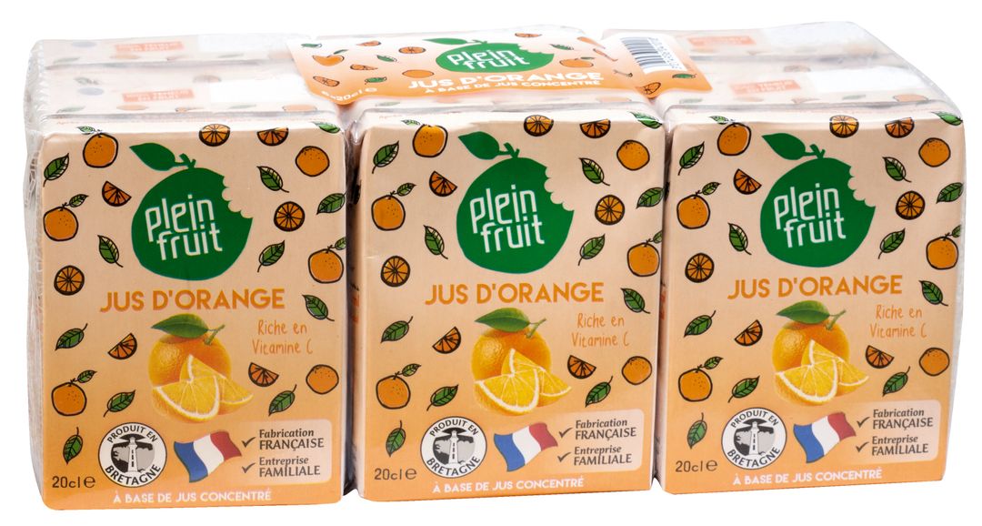 Jus d'orange à base de concentré - PLEIN FRUIT - Carton de 24 briques