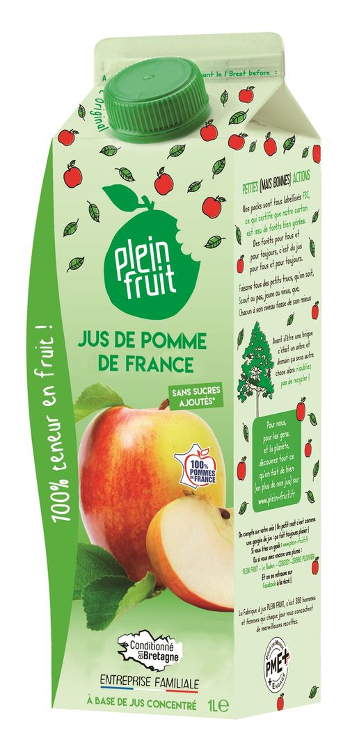 Jus de pomme sans sucres ajoutés - PLEIN FRUIT - Carton de 6 briques