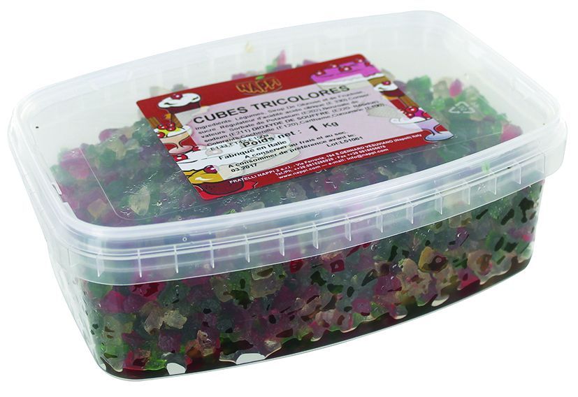 Cubes tricolores confits en cube - DELICES DU PALAIS - Boite de 1 kg