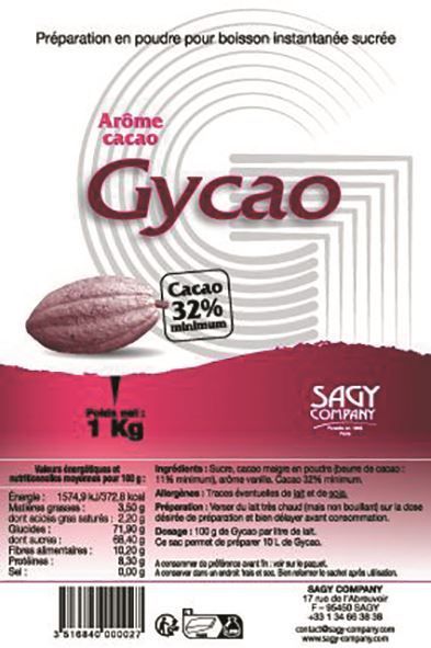 Préparation en poudre pour boisson instantanée sucrée cacao 32% - GYCAO - Paquet de 1 kg