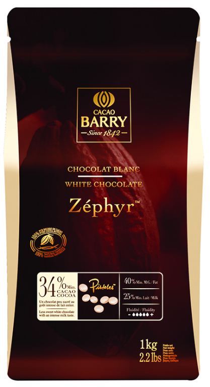 Chocolat blanc 34% en pistoles Zéphyr - BARRY - Sachet de 1 kg