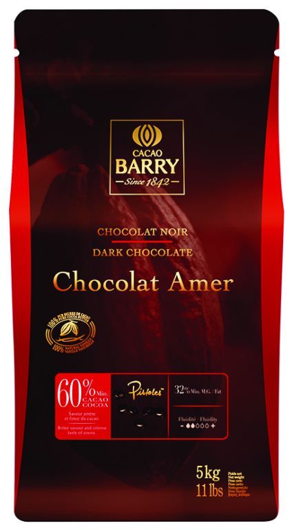 Chocolat noir 60% en pistoles Amer - BARRY - Sac de 5 kg