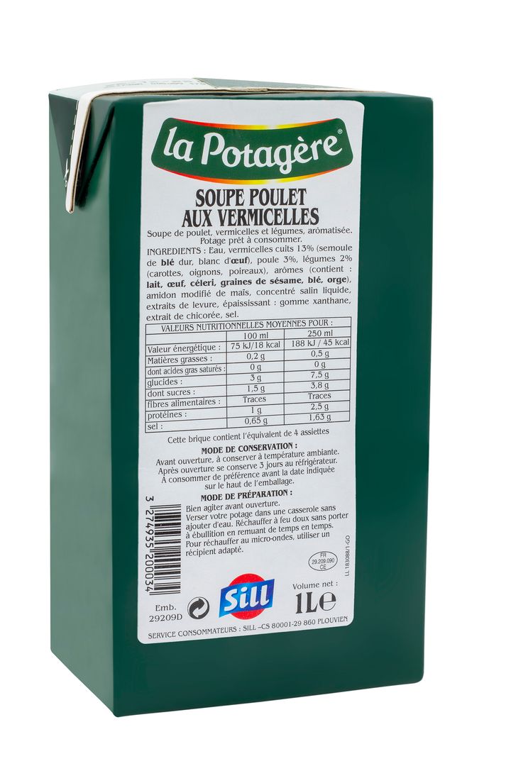 Soupe de poulet aux vermicelles - LA POTAGERE - Carton de 6 briques