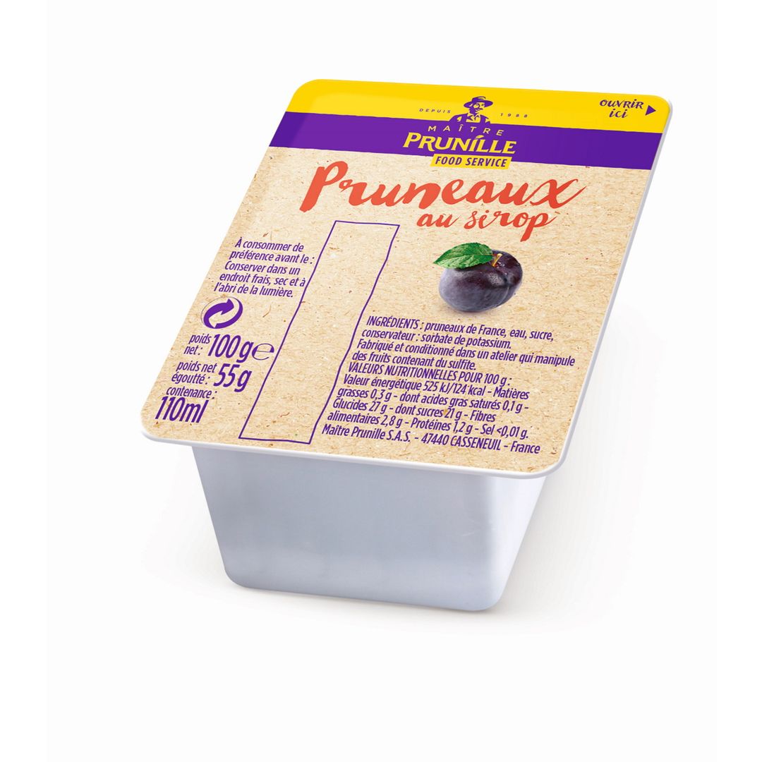 Pruneaux au sirop - MAITRE PRUNILLE - Carton de 110 coupelles