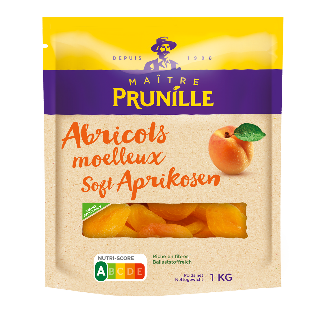 Abricots secs moelleux n°4 standard - MAITRE PRUNILLE - Poche de 1 kg